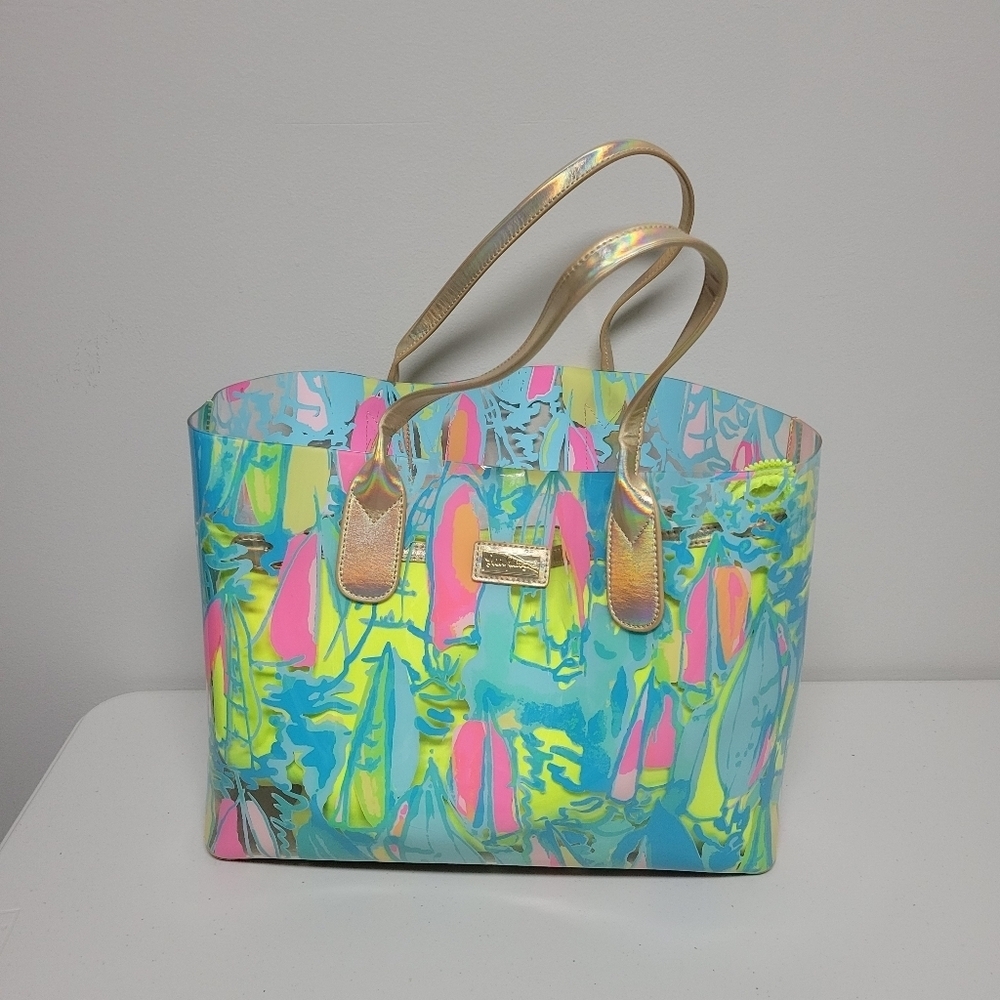 Lilly Pulitzer Multicolor Neon Abstract Tote with Gold Handles